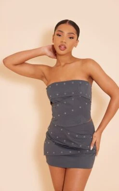 Charcoal Eyelet Detail Twill Layered Micro Mini Skirt -Women Clothing Shop d67cbea7489876065c910d1c0232abc4021a1d3a cnd4098 4