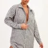Grey Brushed Check Raw Hem Oversized Shirt Dress -Women Clothing Shop d9cf8570ee8325d47c8b043d852afe52d11a260c cnc8300 1