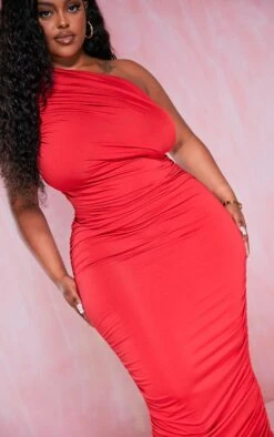 Plus Red Slinky Ruched One Shoulder Longline Midi Dress -Women Clothing Shop da2288285d02f6211bb3f9369ff068bb6d408c9a cna0081 5