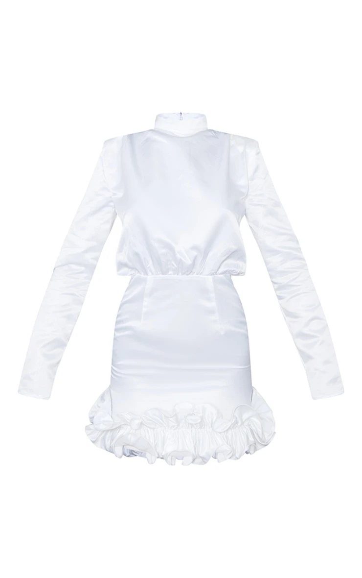 Cream Woven High Neck Puff Hem Bodycon Dress 7 Cream Woven High Neck Puff Hem Bodycon Dress - Image 5