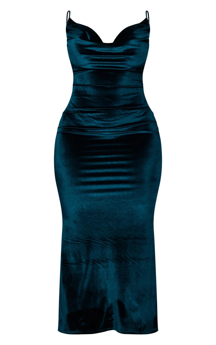 Shape Emerald Green Velvet Cowl Extreme Scoop Back Ruched Maxi Dress 7 Shape Emerald Green Velvet Cowl Extreme Scoop Back Ruched Maxi Dress - Image 5
