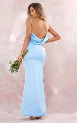 BRIDAL Blue Cowl Back Strappy Maxi Dress