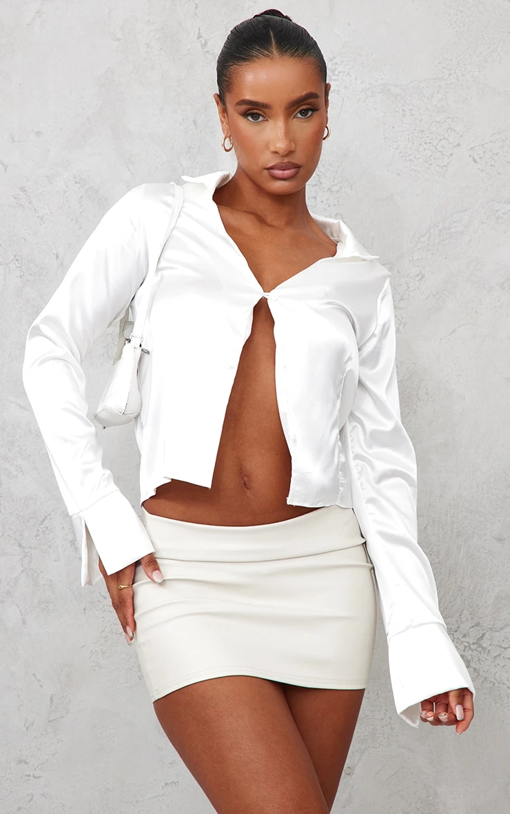 Cream Croc Pu Low Rise Micro Mini Skirt 6 Cream Croc Pu Low Rise Micro Mini Skirt - Image 4