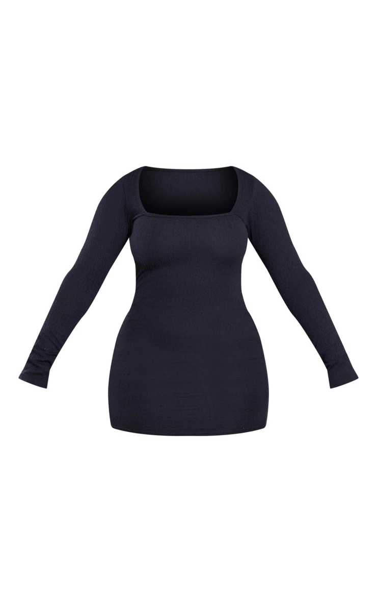 Shape Black Textured Square Neck Long Sleeve Bodycon Dress 7 Shape Black Textured Square Neck Long Sleeve Bodycon Dress - Image 5