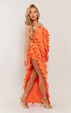 Orange Bandeau Asymmetric Frill Detail Maxi Dress -Women Clothing Shop e03221aa8b7e67e5f8db1558d245d87a43b7c597 cne2939 3