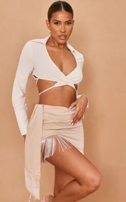 Sand Woven Fringe Hem Drape Front Mini Skirt -Women Clothing Shop e09f39c17f5c5f691ffd6de20ac86bd0296c8e59 cmw6277 4