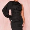 Black One Sleeve Ruched Woven Bodycon Dress -Women Clothing Shop e1208052e2825a0e48601714a25a0f3d38d54ca9 cna1124 1