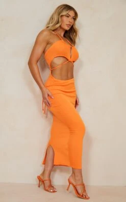Bright Orange Thick Rib Waist Tie Halterneck Midaxi Dress -Women Clothing Shop e13ab3410e46b22d9b685a2337c5d16b36b9db94 cmy4562 3
