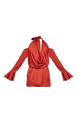 Rust Satin Cowl Cold Shoulder Shift Dress -Women Clothing Shop e19119cb20f5f451b2fb3f73f97722f769251baf cnd5829 5