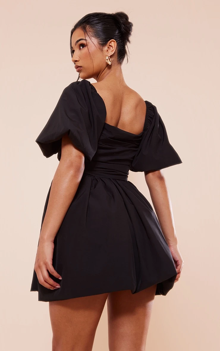 Black Puff Sleeve Ruched Puffball Shift Dress 3 Black Puff Sleeve Ruched Puffball Shift Dress - Image 2