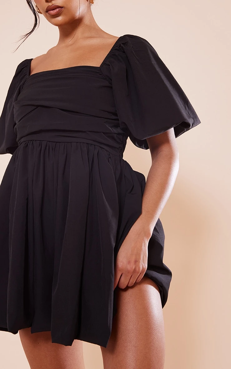 Black Puff Sleeve Ruched Puffball Shift Dress 5 Black Puff Sleeve Ruched Puffball Shift Dress - Image 4