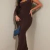 Shape Chocolate Brown Slinky One Shoulder Strap Midaxi Dress