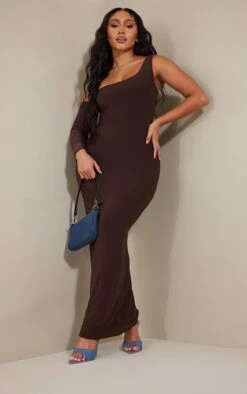 Shape Chocolate Brown Slinky One Shoulder Strap Midaxi Dress