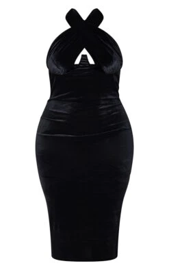 Plus Black Velvet Underwired Cross Front Midi Dress -Women Clothing Shop e708d79cc2a1df39cf670bc17e6ccca10904c315 cmu1341 6