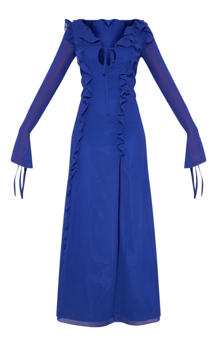 Tall Bright Blue Long Sleeve Frilled Maxi Dress 7 Tall Bright Blue Long Sleeve Frilled Maxi Dress - Image 5