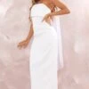 BRIDAL White Satin Fold Bandeau Maxi Dress