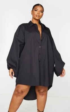 Plus Black Balloon Sleeve Shirt Dress -Women Clothing Shop ec69084559bcb126df9ce0ee29f0958778d6bd60 cms0568 3