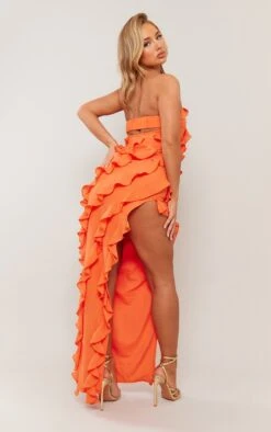 Orange Bandeau Asymmetric Frill Detail Maxi Dress -Women Clothing Shop ec7529b0ca76383ea370a945fe1851df0855a755 cne2939 2