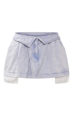 Washed Blue Foldover Waistband Denim Pleated Mini Skirt -Women Clothing Shop f076530c03c82f3e2be6d74039cf71c5a38edc8b cnc9799 6