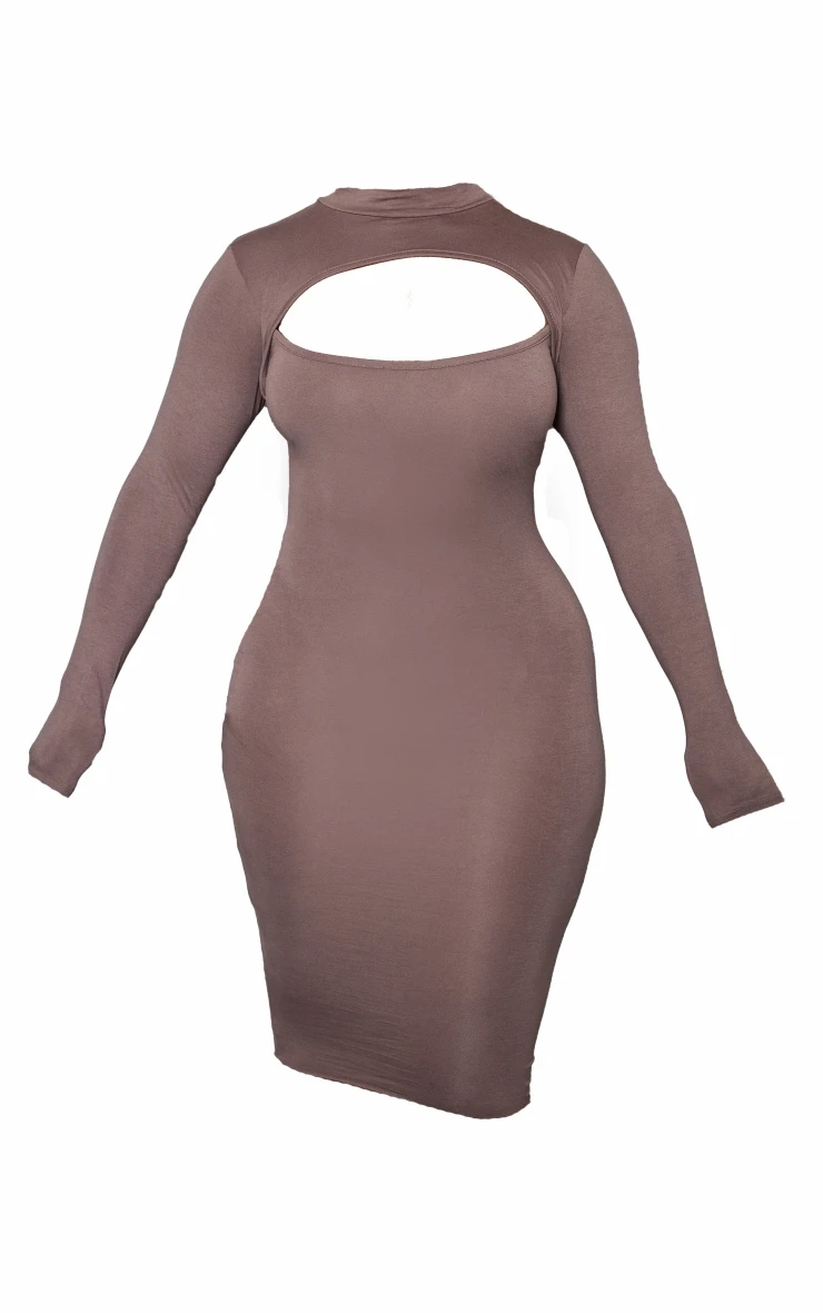 Shape Mocha Jersey Cut Out Long Sleeve Midi Dress 7 Shape Mocha Jersey Cut Out Long Sleeve Midi Dress - Image 5