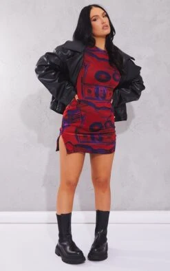 Red Print Mesh Side Split Detail Bodycon Dress -Women Clothing Shop f1ac0420a8da9be1656a23161023fe8f1a605a40 cnb7174 3