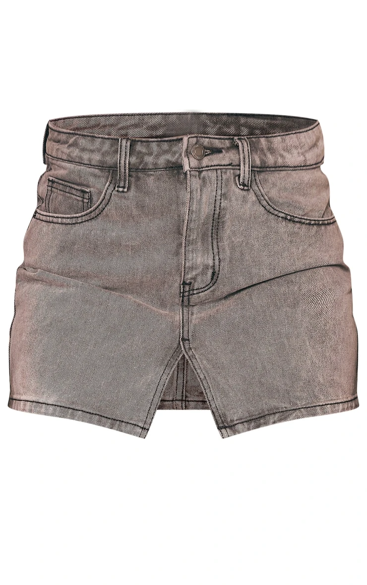 Washed Grey Split Front Denim Mini Skirt 7 Washed Grey Split Front Denim Mini Skirt - Image 6