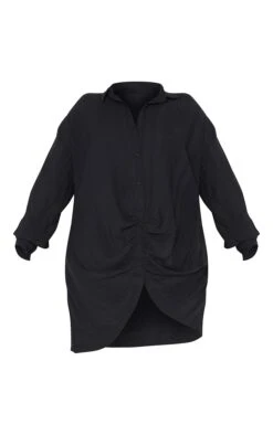 Plus Black Textured Gathered Detail Long Sleeve Shirt Dress -Women Clothing Shop f39be2502872bed7c18fa199479524fc6b82decb cmu4916 6
