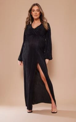 Maternity Black Plisse Maxi Dress With Split -Women Clothing Shop f430d27af6c65cbf0d100bcdd121dc7acecaa32d cnd3090 1