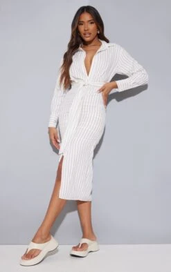 White Striped Ruched Skirt Tie Waist Midi Shirt Dress -Women Clothing Shop f703f39fac4e690293393b8bf3c4c9fa7fdbf8aa cmw9551 4