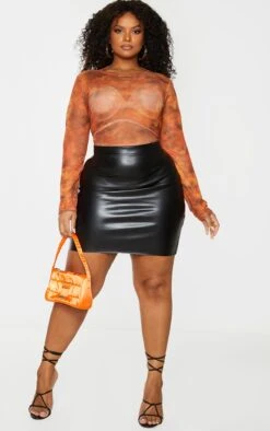 Plus Black Basic Faux Leather Mini Skirt