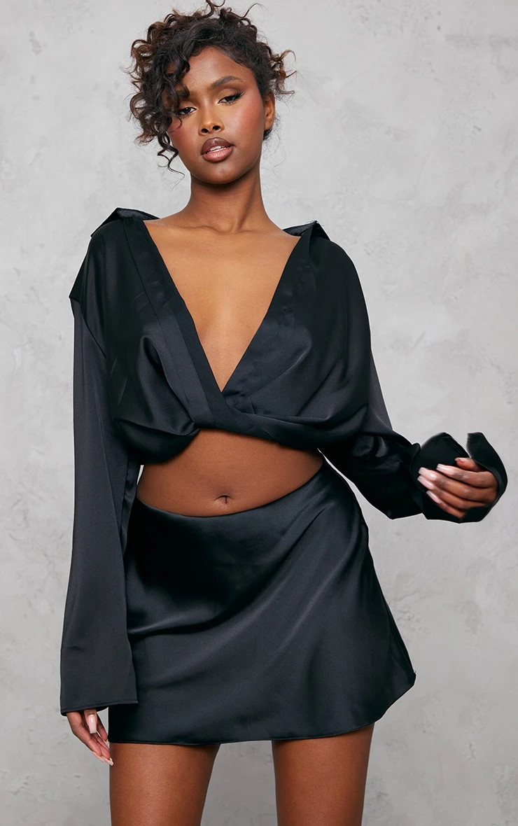 Black A Line Satin Mini Skirt 6 Black A Line Satin Mini Skirt - Image 4