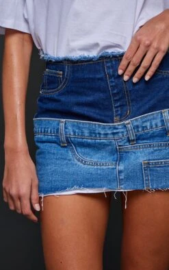 Mid Blue Wash Jean Waistband Contrast Panel Denim Mini Skirt -Women Clothing Shop f8b66fdce595fc60039cb3f87121b72d20e9c353 cnb8463 5