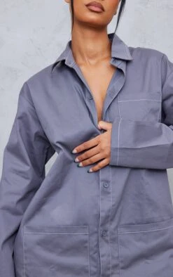 Charcoal Contrast Stitch Pocket Cargo Shirt Dress -Women Clothing Shop f90dc379b2f8a78db9815ac1f8f075a606630ef0 cnd1262 4