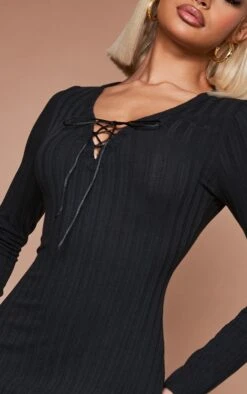 Black Rib Lace Up Detail Midaxi Dress -Women Clothing Shop f97318aee4bb8e493de67818e4d1ad0ca2e38937 cnb9656 4