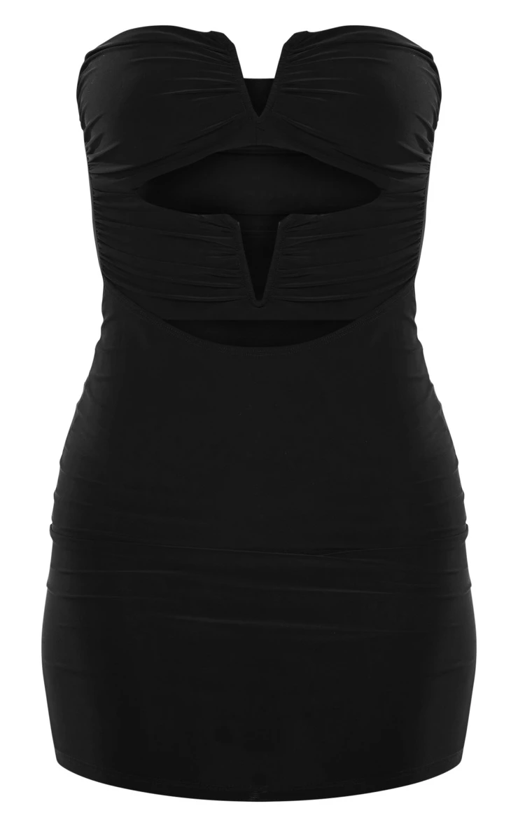 Black Slinky Bandeau V Bar Detail Cut Out Bodycon Dress 7 Black Slinky Bandeau V Bar Detail Cut Out Bodycon Dress - Image 5