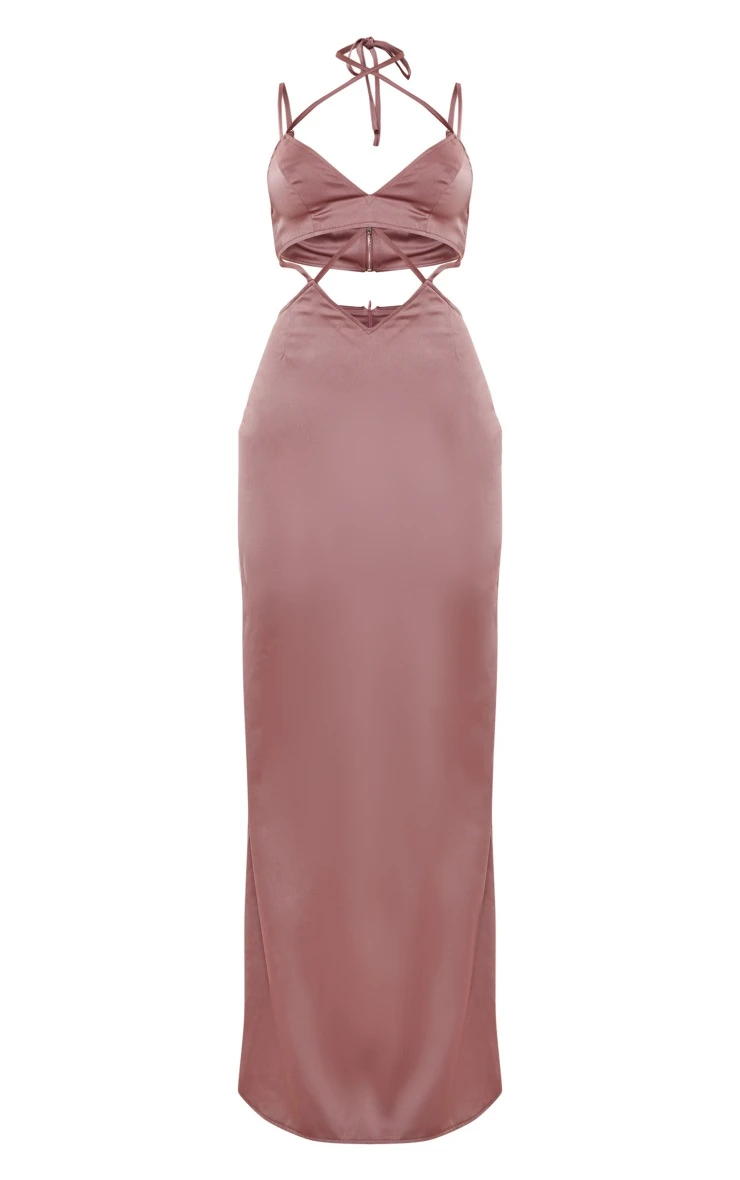 Deep Rose Satin Cross Waist Detail Strappy Maxi Dress 7 Deep Rose Satin Cross Waist Detail Strappy Maxi Dress - Image 5