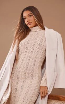 Oatmeal Roll Neck Cable Knit Dress -Women Clothing Shop ff84e3af7804610836d0a657000f801572cbbb17 cnc0938 4